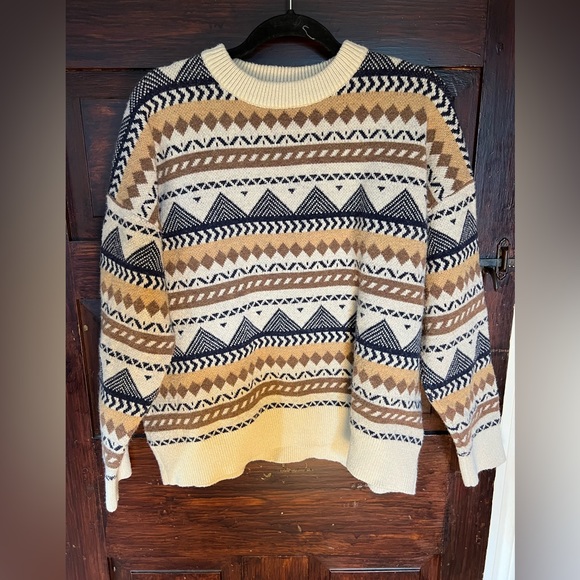 Dazy Striped and Geo Pattern Drop Shoulder Sweater - Picture 2 of 3